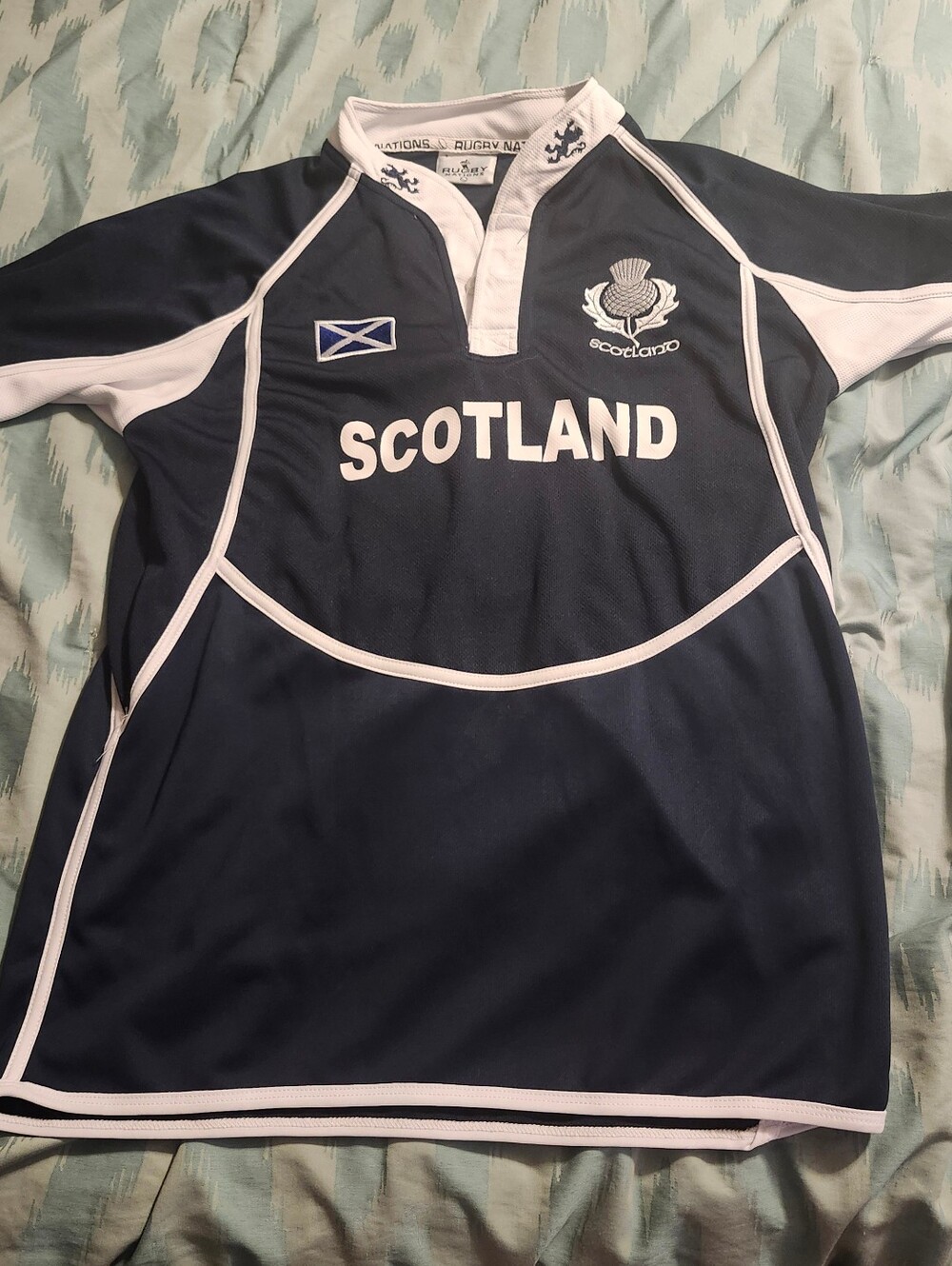 Scotland Rugby Nations Team Jersey Navy Blue/White‎ Flag Men's Size Small